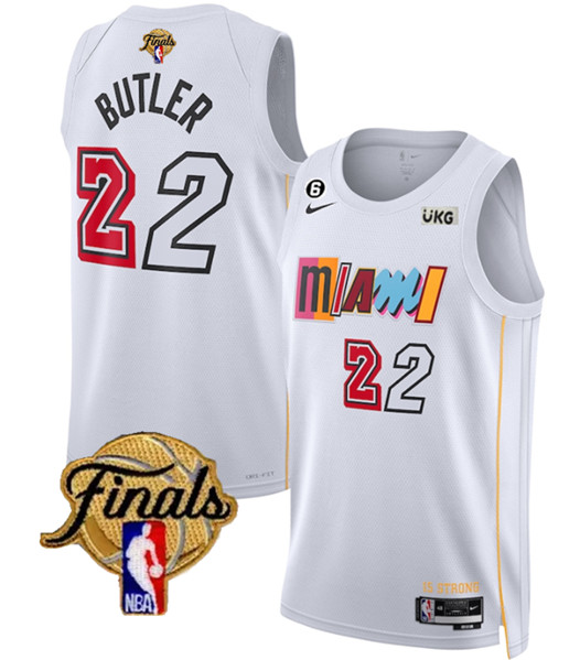 Men's Miami Heat #22 Jimmy Butler White 2023 Finals City Edition With NO.6 Patch Stitched Basketball
