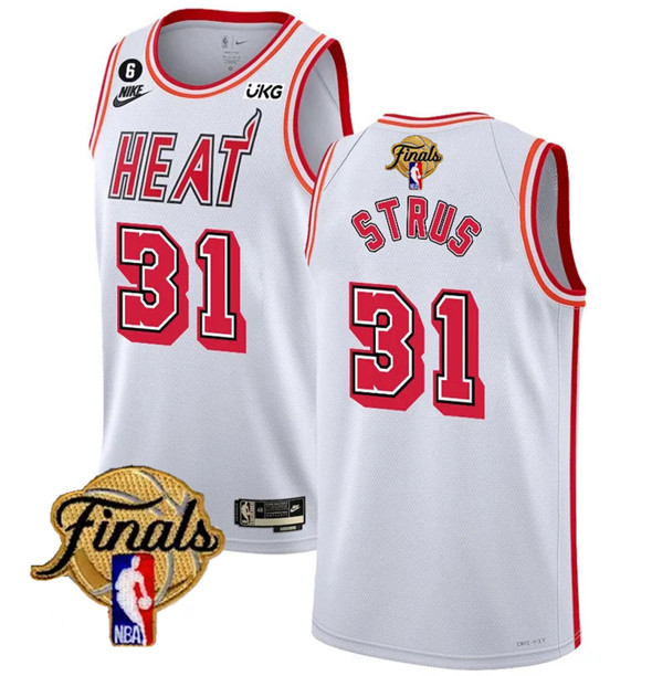 Men's Miami Heat #31 Max Strus White 2023 Finals Classic Edition With NO.6 Patch Stitched Basketball