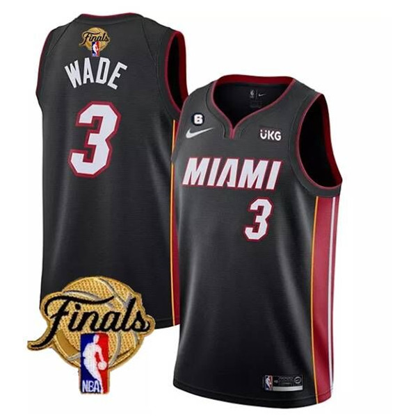 Men's Miami Heat #3 Dwyane Wade Black 2023 Finals Icon Edition With NO.6 Patch Stitched Basketball J