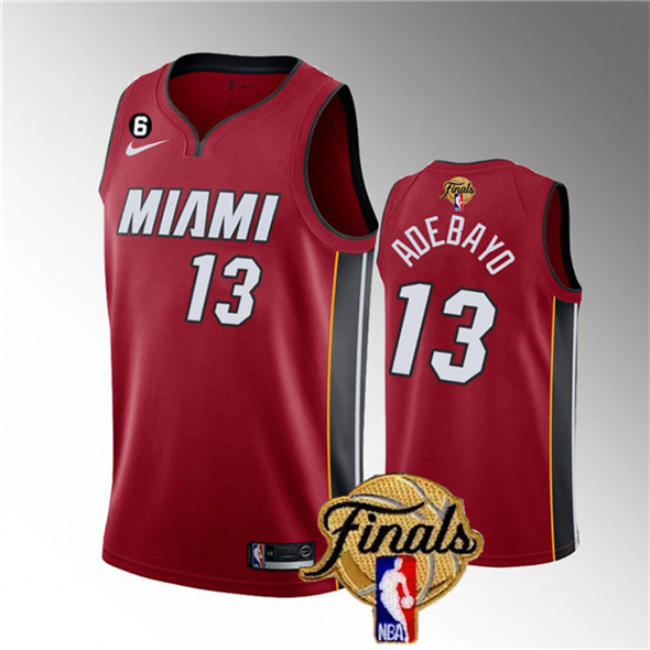 Men's Miami Heat #13 Bam Adebayo Red 2023 Finals Statement Edition With NO.6 Patch Stitched Basketba - Click Image to Close