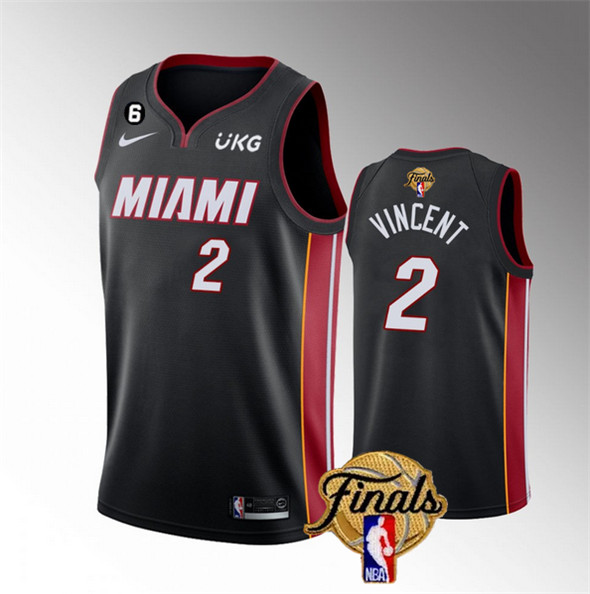 Men's Miami Heat #2 Gabe Vincent Black 2023 Finals Icon Edition With NO.6 Patch Stitched Basketball