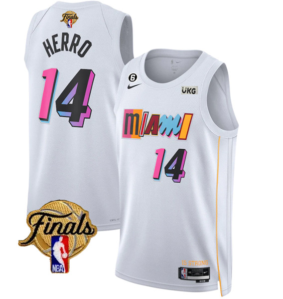 Men's Miami Heat #14 Tyler Herro White 2023 Finals City Edition With NO.6 Patch Stitched Basketball - Click Image to Close