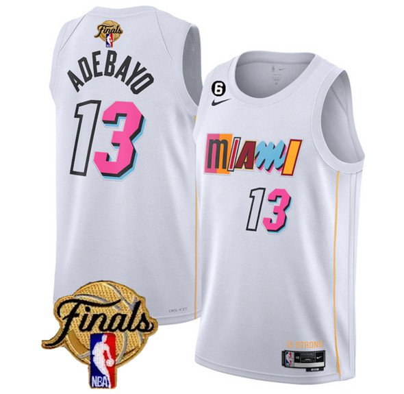 Men's Miami Heat #13 Bam Adebayo White 2023 Finals City Edition With NO.6 Patch Stitched Basketball