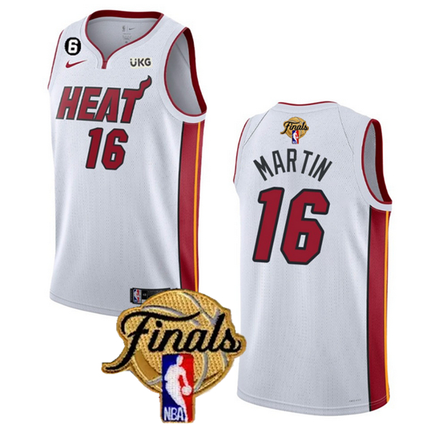 Men's Miami Heat #16 Caleb Martin White 2023 Finals Association Edition With NO.6 Patch Stitched Bas - Click Image to Close