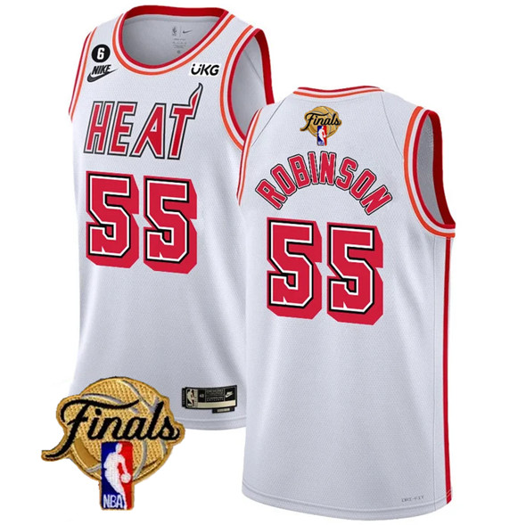 Men's Miami Heat #55 Duncan Robinson White 2023 Finals Classic Edition With NO.6 Patch Stitched Bask