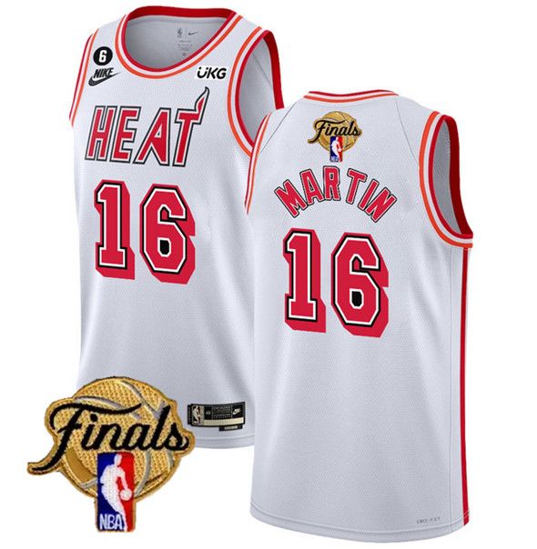 Men's Miami Heat #16 Caleb Martin White 2023 Finals Classic Edition With NO.6 Patch Stitched Basketb