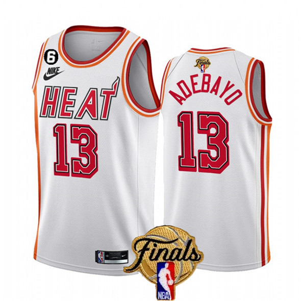 Men's Miami Heat #13 Bam Adebayo White 2023 Finals Classic Edition With NO.6 Patch Stitched Basketba - Click Image to Close