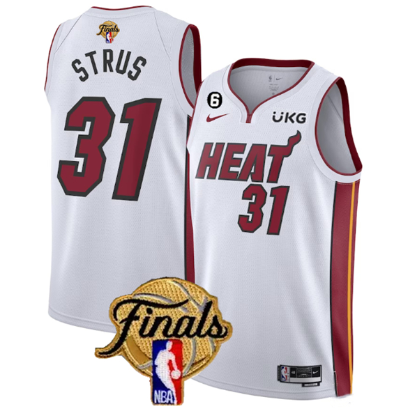 Men's Miami Heat #31 Max Strus White 2023 Finals Association Edition With NO.6 Patch Stitched Basket