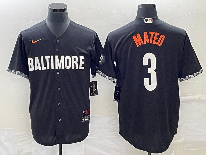 Men's Baltimore Orioles #3 Jorge Mateo Black 2023 City Connect Cool Base Stitched Jersey