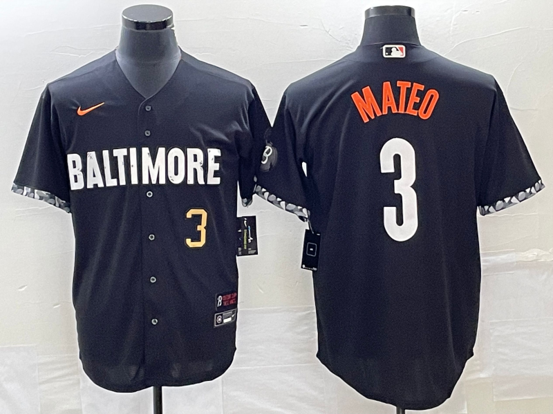 Men's Baltimore Orioles #3 Jorge Mateo Number Black 2023 City Connect Cool Base Stitched Jersey - Click Image to Close