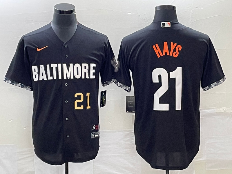 Men's Baltimore Orioles #21 Austin Hays Number Black 2023 City Connect Cool Base Stitched Jersey - Click Image to Close