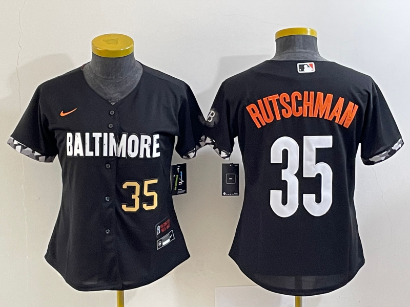 Women's Baltimore Orioles #35 Adley Rutschman Number Black 2023 City Connect Cool Base Stitched Jers - Click Image to Close