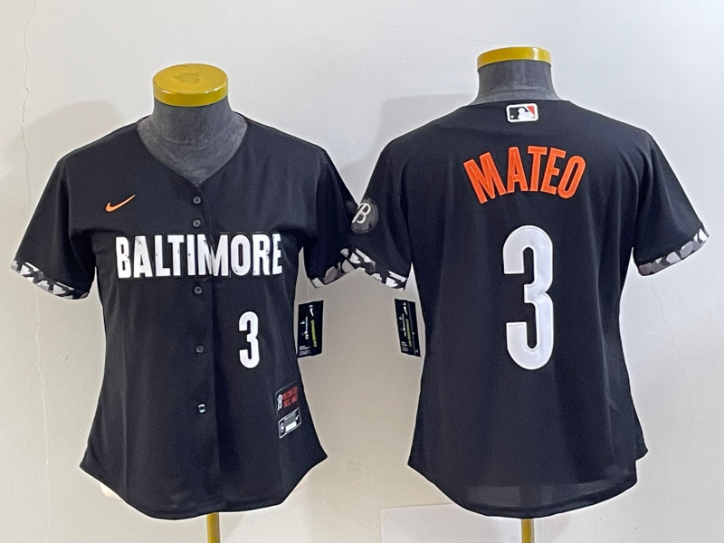 Women's Baltimore Orioles #3 Jorge Mateo Number Black 2023 City Connect Cool Base Stitched Jersey - Click Image to Close