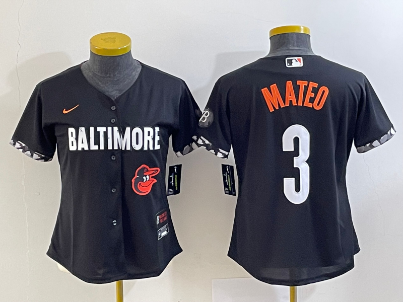 Women's Baltimore Orioles #3 Jorge Mateo Black 2023 City Connect Cool Base Stitched Jersey - Click Image to Close