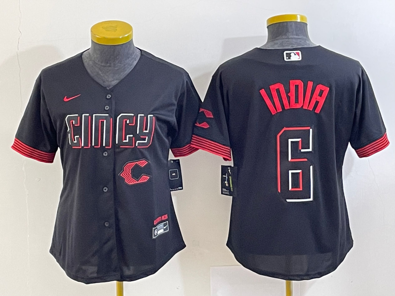 Women's Cincinnati Reds #6 Jonathan India Black 2023 City Connect Cool Base Stitched Jersey - Click Image to Close