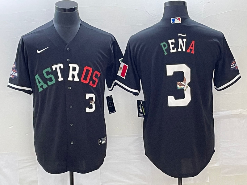 Men's Houston Astros #3 Jeremy Pena Number Mexico Black Cool Base Stitched Baseball Jersey - Click Image to Close