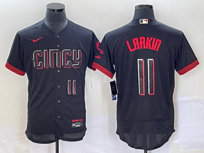 Men's Cincinnati Reds #11 Barry Larkin Number Black 2023 City Connect Flex Base Stitched Jersey