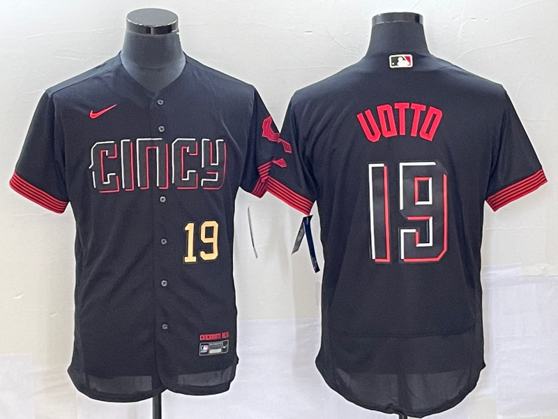 Men's Cincinnati Reds #19 Joey Votto Number Black 2023 City Connect Flex Base Stitched Jersey