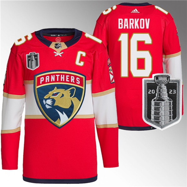 Men's Florida Panthers #16 Aleksander Barkov Red 2023 Stanley Cup Final Stitched Jersey - Click Image to Close