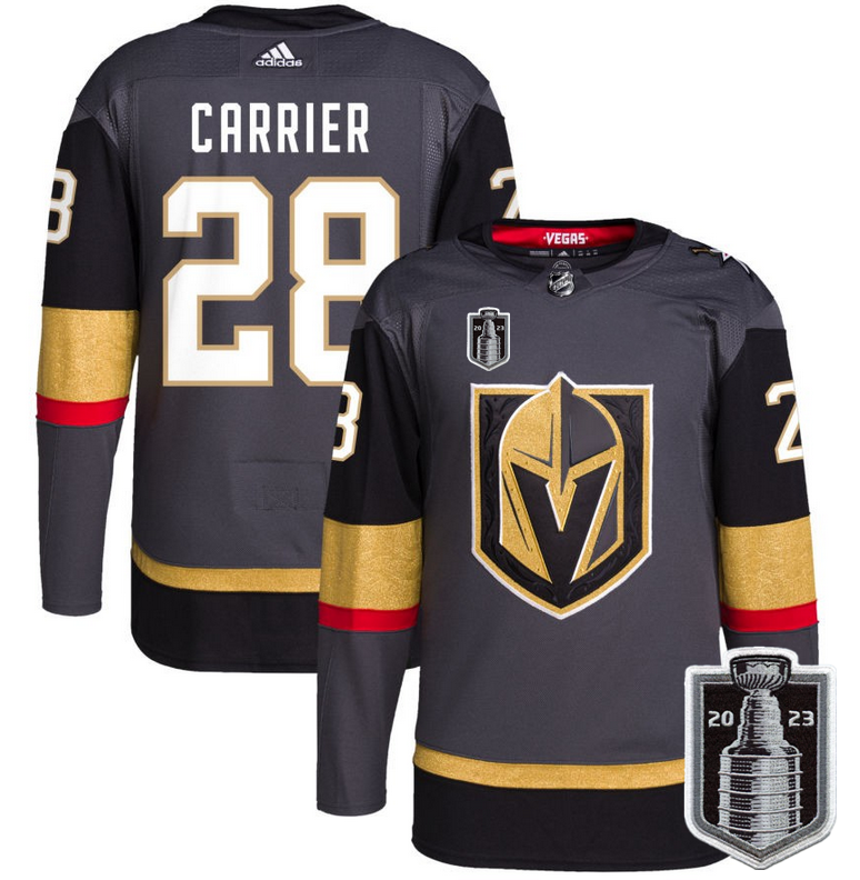 Men's Vegas Golden Knights #28 William Carrier Gray 2023 Stanley Cup Final Stitched Jersey