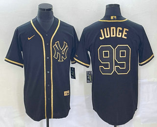 Men's New York Yankees #99 Aaron Judge Black Gold Stitched MLB Cool Base Nike Jersey - Click Image to Close