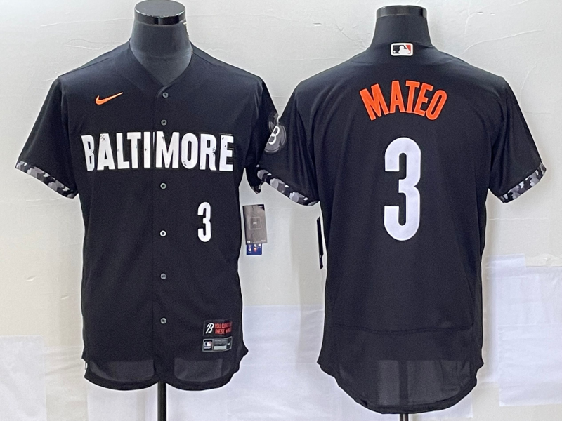 Men's Baltimore Orioles #3 Jorge Mateo Number Black 2023 City Connect Flex Base Stitched Jersey