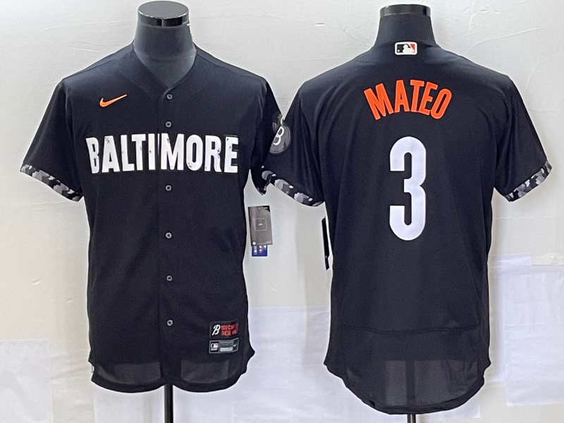 Men's Baltimore Orioles #3 Jorge Mateo Black 2023 City Connect Flex Base Stitched Jersey - Click Image to Close