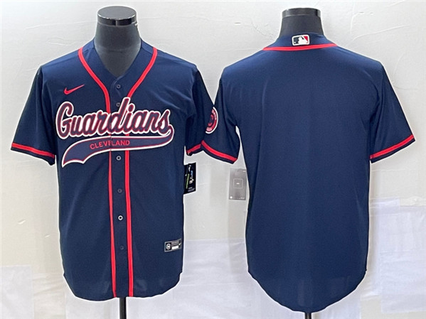 Men's Cleveland Guardians Blank Navy Cool Base Stitched Jersey - Click Image to Close