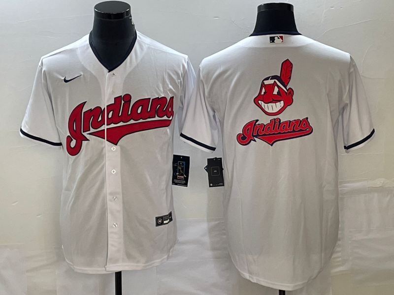 Men's Cleveland Guardians White Team Big Logo Cool Base Stitched Jersey - Click Image to Close