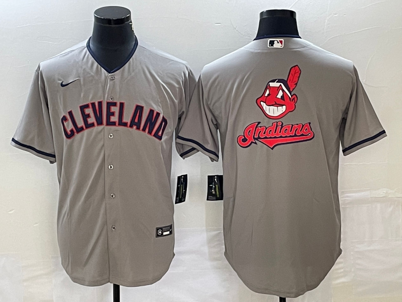 Men's Cleveland Guardians Gray Team Big Logo Cool Base Stitched Jersey - Click Image to Close