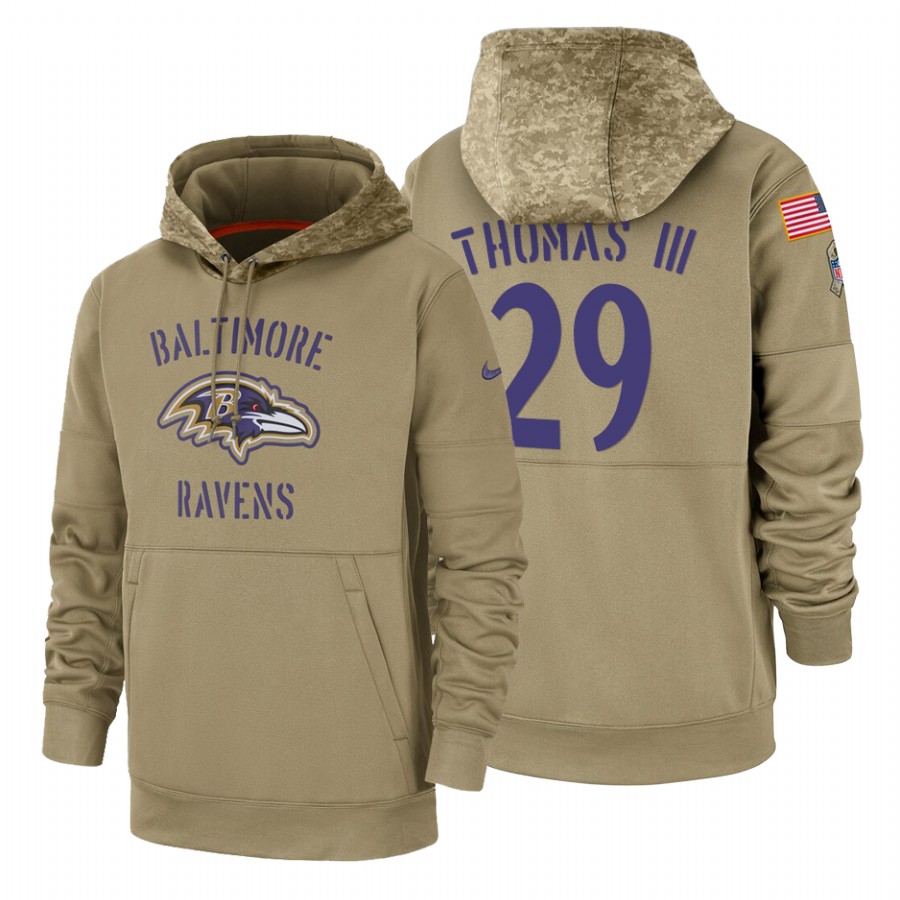 Baltimore Ravens #29 Earl Thomas III Nike Tan 2019 Salute To Service Name & Number Sideline Therma P