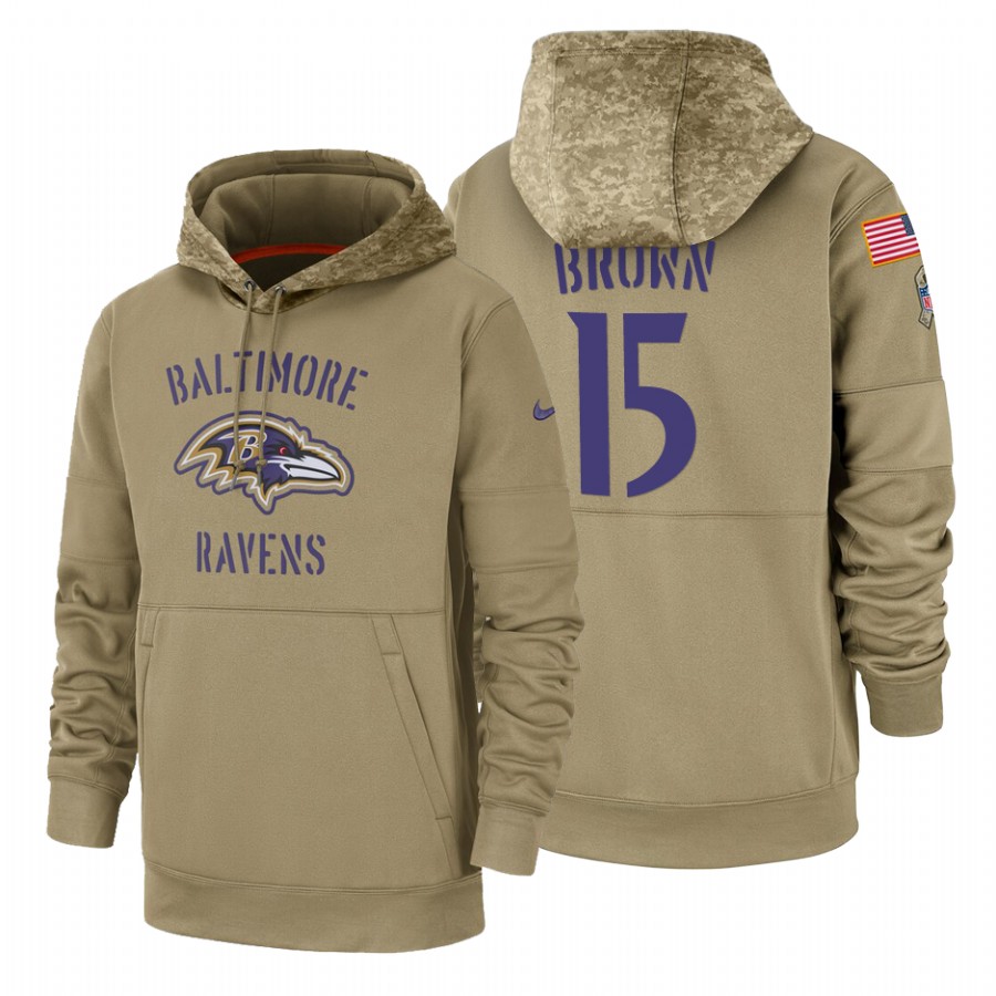 Baltimore Ravens #15 Marquise Brown Nike Tan 2019 Salute To Service Name & Number Sideline Therma Pu