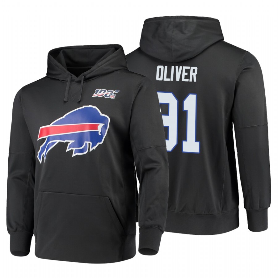 Buffalo Bills #91 Ed Oliver Nike 100 Primary Logo Circuit Name & Number Pullover Hoodie Charcoal