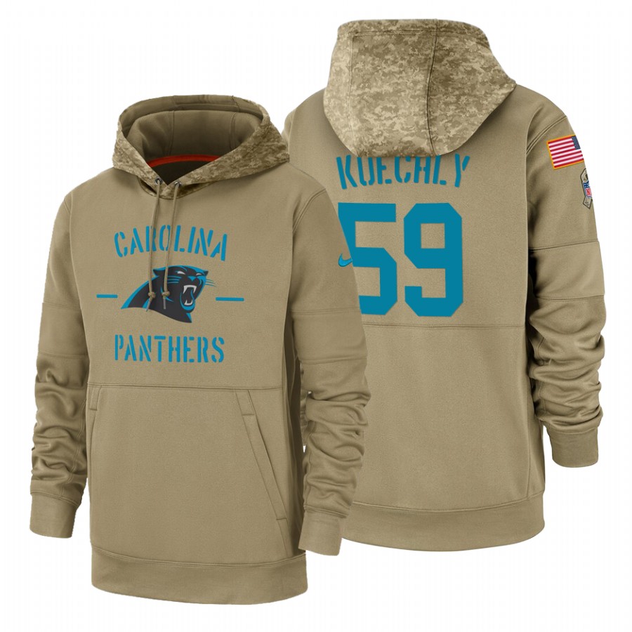 Carolina Panthers #59 Luke Kuechly Nike Tan 2019 Salute To Service Name & Number Sideline Therma Pul
