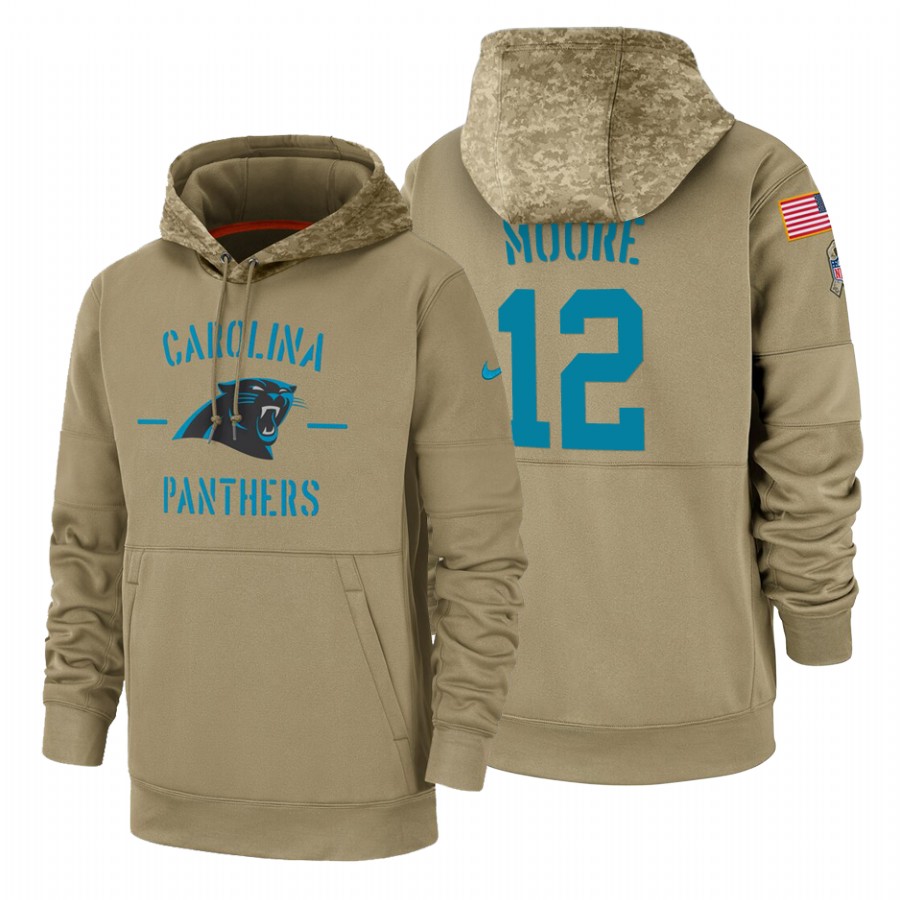 Carolina Panthers #12 D.J. Moore Nike Tan 2019 Salute To Service Name & Number Sideline Therma Pullo