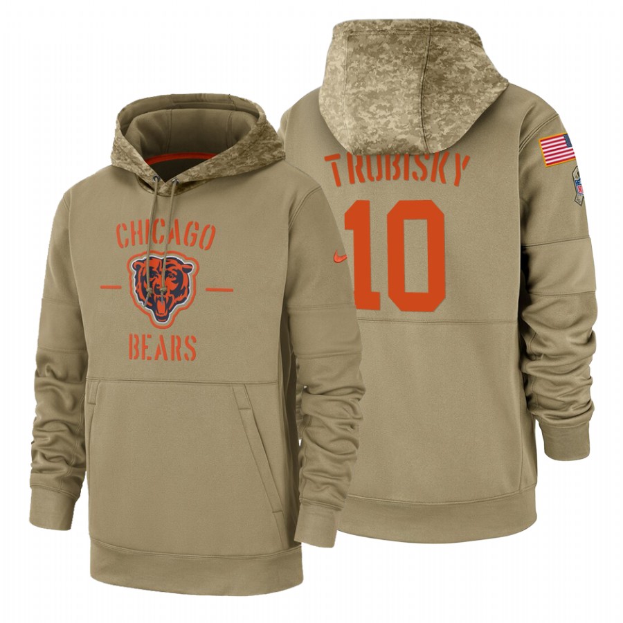 Chicago Bears #10 Mitchell Trubisky Nike Tan 2019 Salute To Service Name & Number Sideline Therma Pu