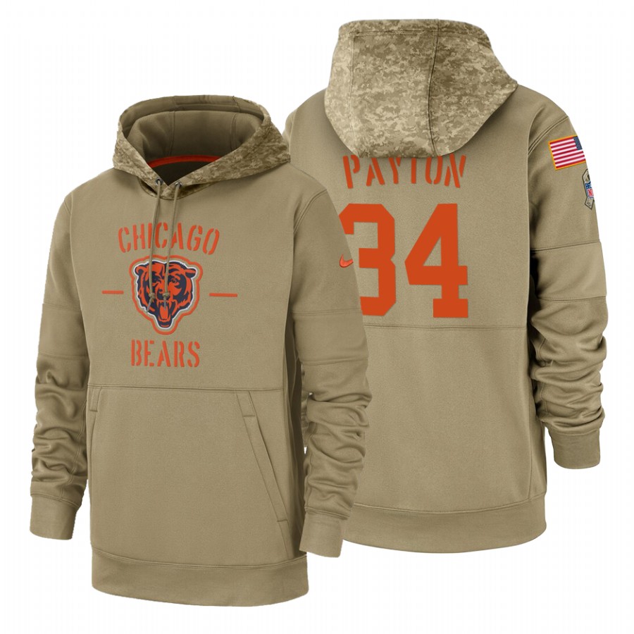 Chicago Bears #34 Walter Payton Nike Tan 2019 Salute To Service Name & Number Sideline Therma Pullov