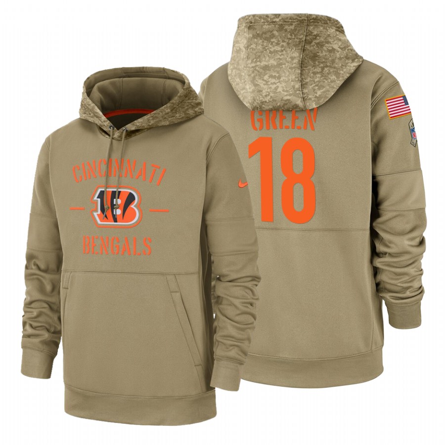 Cincinnati Bengals #18 A.J. Green Nike Tan 2019 Salute To Service Name & Number Sideline Therma Pull