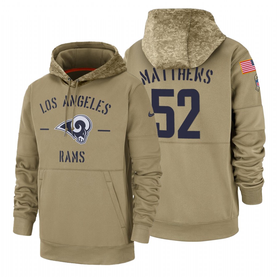 Los Angeles Rams #52 Clay Matthews Nike Tan 2019 Salute To Service Name & Number Sideline Therma Pul