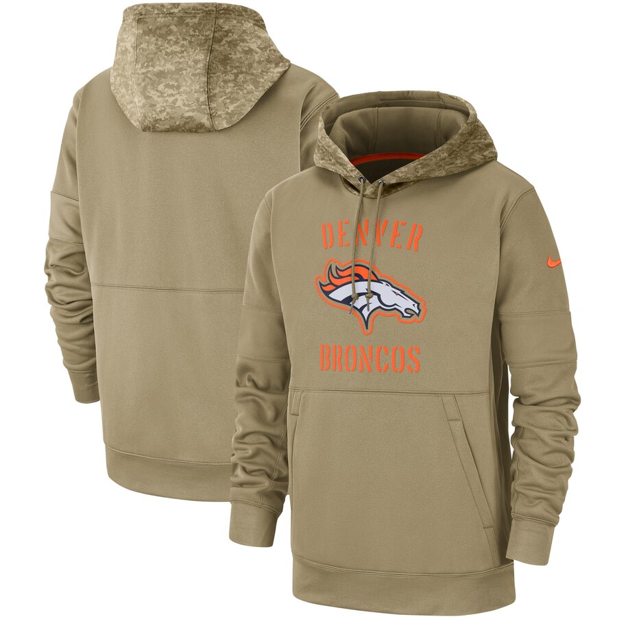 Denver Broncos Nike Tan 2019 Salute to Service Sideline Therma Pullover Hoodie