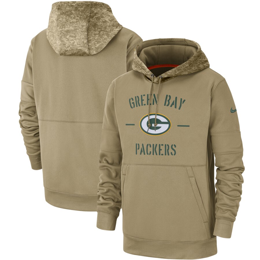 Green Bay Packers Nike Tan 2019 Salute to Service Sideline Therma Pullover Hoodie