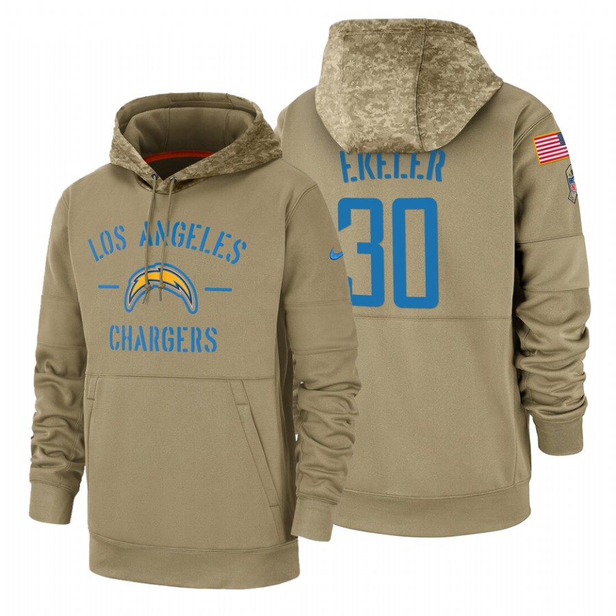 Los Angeles Chargers #30 Austin Ekeler Nike Tan 2019 Salute To Service Name & Number Sideline Therma
