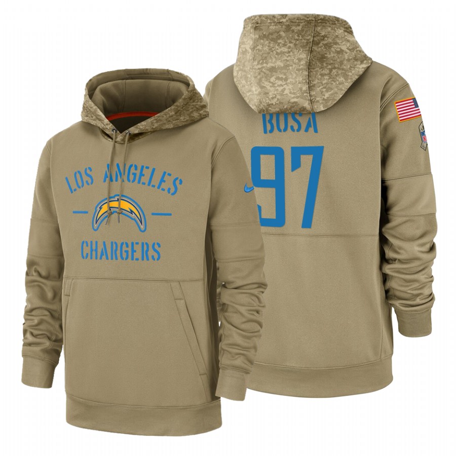 Los Angeles Chargers #97 Joey Bosa Nike Tan 2019 Salute To Service Name & Number Sideline Therma Pul