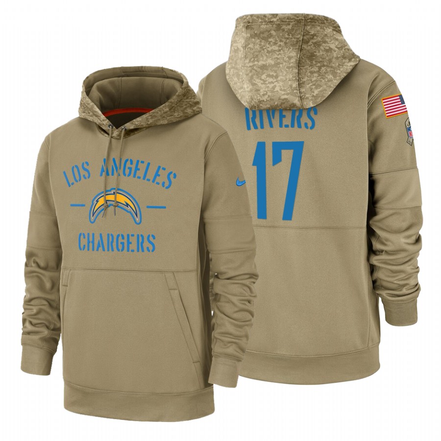 Los Angeles Chargers #17 Philip Rivers Nike Tan 2019 Salute To Service Name & Number Sideline Therma