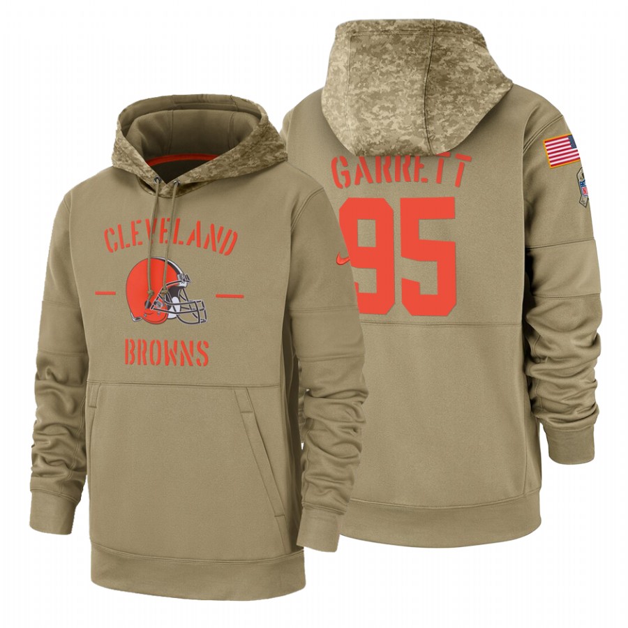 Cleveland Browns #95 Myles Garrett Nike Tan 2019 Salute To Service Name & Number Sideline Therma Pul