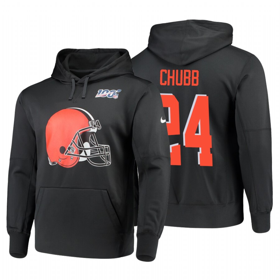 Cleveland Browns #24 Nick Chubb Nike 100 Primary Logo Circuit Name & Number Pullover Hoodie Anthraci