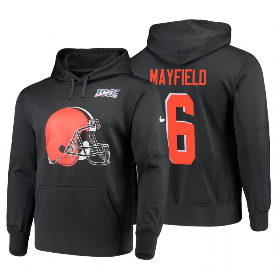 Cleveland Browns #6 Baker Mayfield Nike 100 Primary Logo Circuit Name & Number Pullover Hoodie Anthr