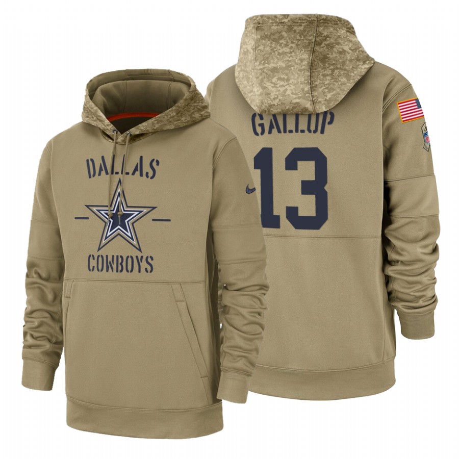Dallas Cowboys #13 Michael Gallup Nike Tan 2019 Salute To Service Name & Number Sideline Therma Pull