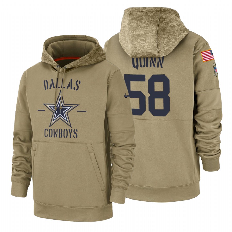 Dallas Cowboys #58 Robert Quinn Nike Tan 2019 Salute To Service Name & Number Sideline Therma Pullov