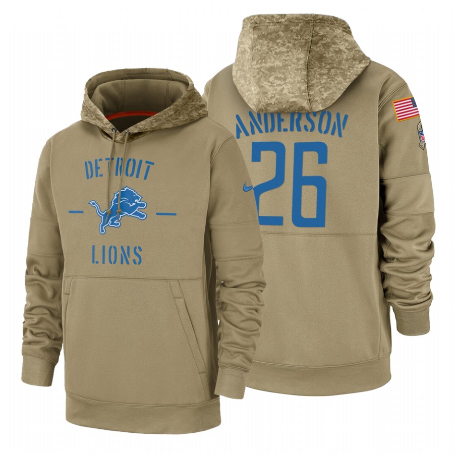 Detroit Lions #26 C.J. Anderson Nike Tan 2019 Salute To Service Name & Number Sideline Therma Pullov